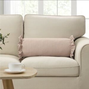 Home Decor Collection 8" × 20" Pink Striped Ruffle Bolster Decorative Pillow